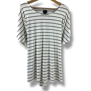 Worthington XXL Tie Back Ribbed Tee White‎ Black Stripe Coastal Elevated Basic